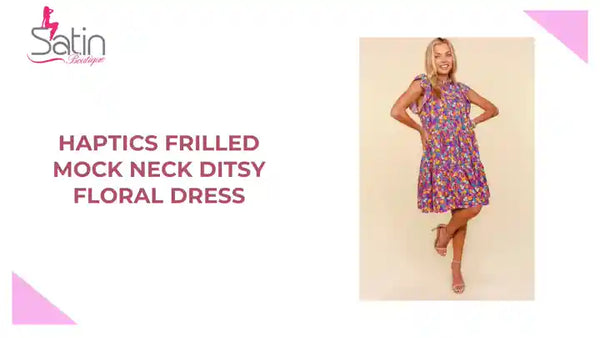 Haptics Frilled Mock Neck Ditsy Floral Dress by@Outfy