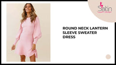 Round Neck Lantern Sleeve Sweater Dress by@Outfy