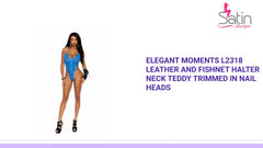 Elegant Moments L2318 Leather and fishnet halter neck teddy trimmed in nail heads by@Outfy