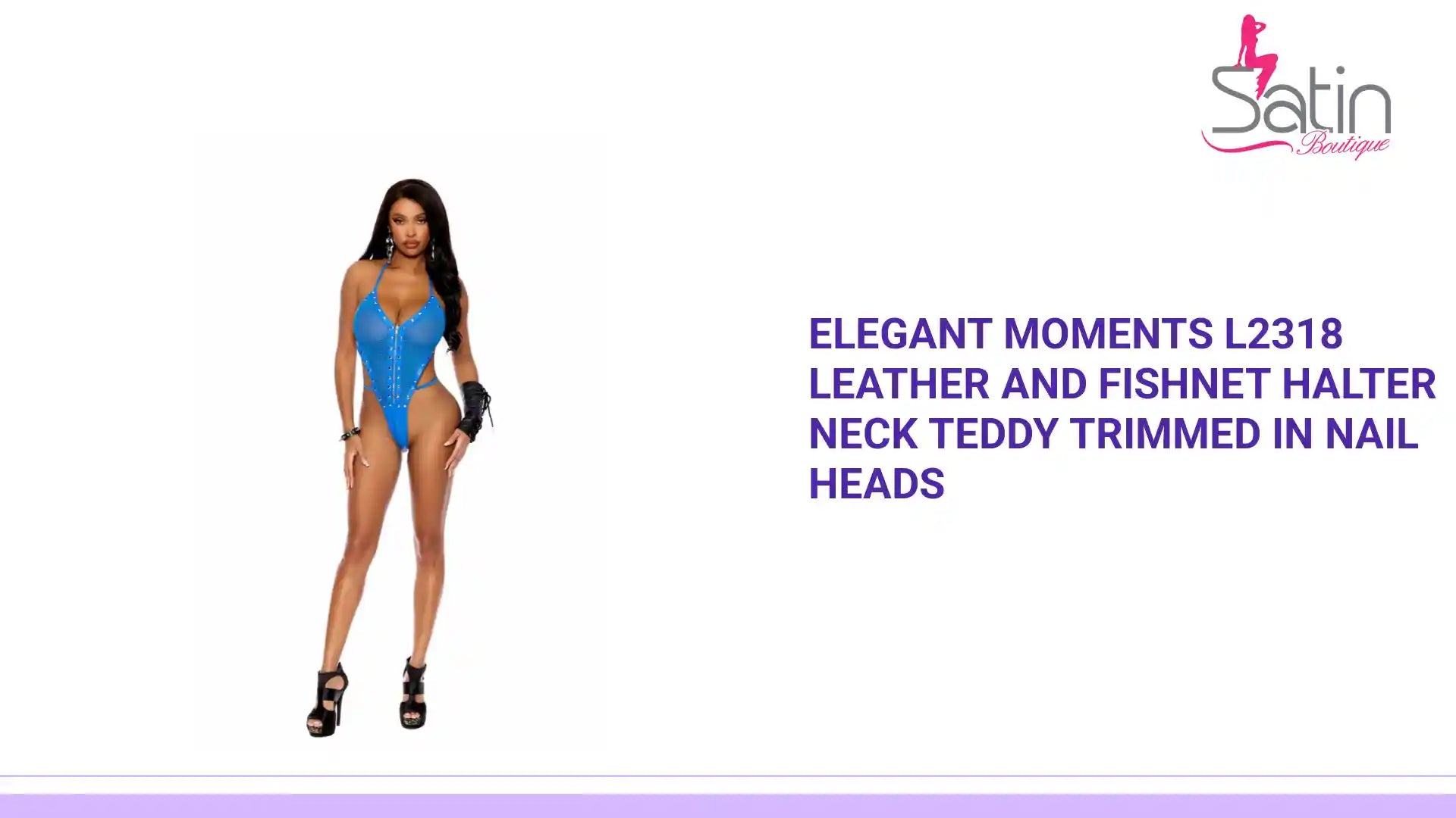 Elegant Moments L2318 Leather and fishnet halter neck teddy trimmed in nail heads by@Outfy