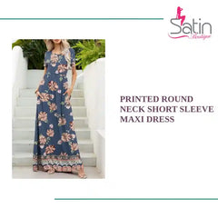 Printed Round Neck Short Sleeve Maxi Dress by@Outfy