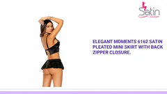 Elegant Moments 6162 Satin pleated mini skirt with back zipper closure. by@Outfy