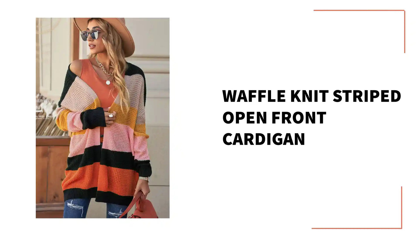 Waffle Knit Striped Open Front Cardigan by@Outfy