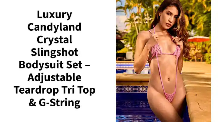 Luxury Candyland Crystal Slingshot Bodysuit Set &ndash; Adjustable Teardrop Tri Top &amp; G-String by@Outfy
