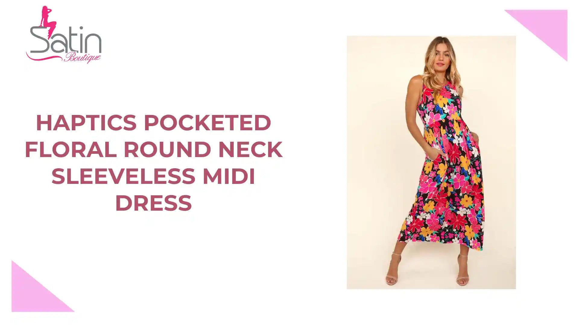 Haptics Pocketed Floral Round Neck Sleeveless Midi Dress by@Outfy