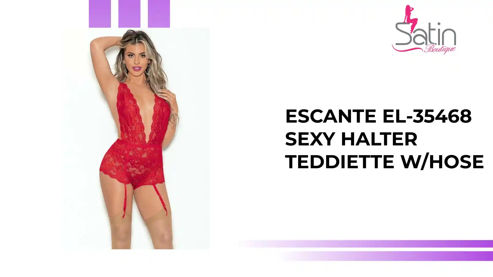 Escante EL-35468 Sexy Halter Teddiette w/Hose by@Outfy