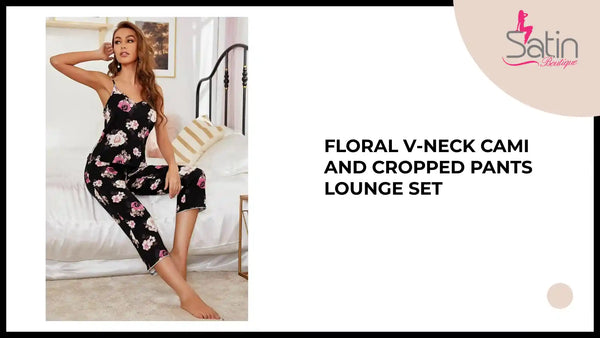 Floral V-Neck Cami and Cropped Pants Lounge Set by@Outfy