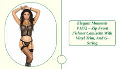 Elegant Moments V1172 &ndash; Zip front fishnet camisette with vinyl trim, and G-string by@Outfy
