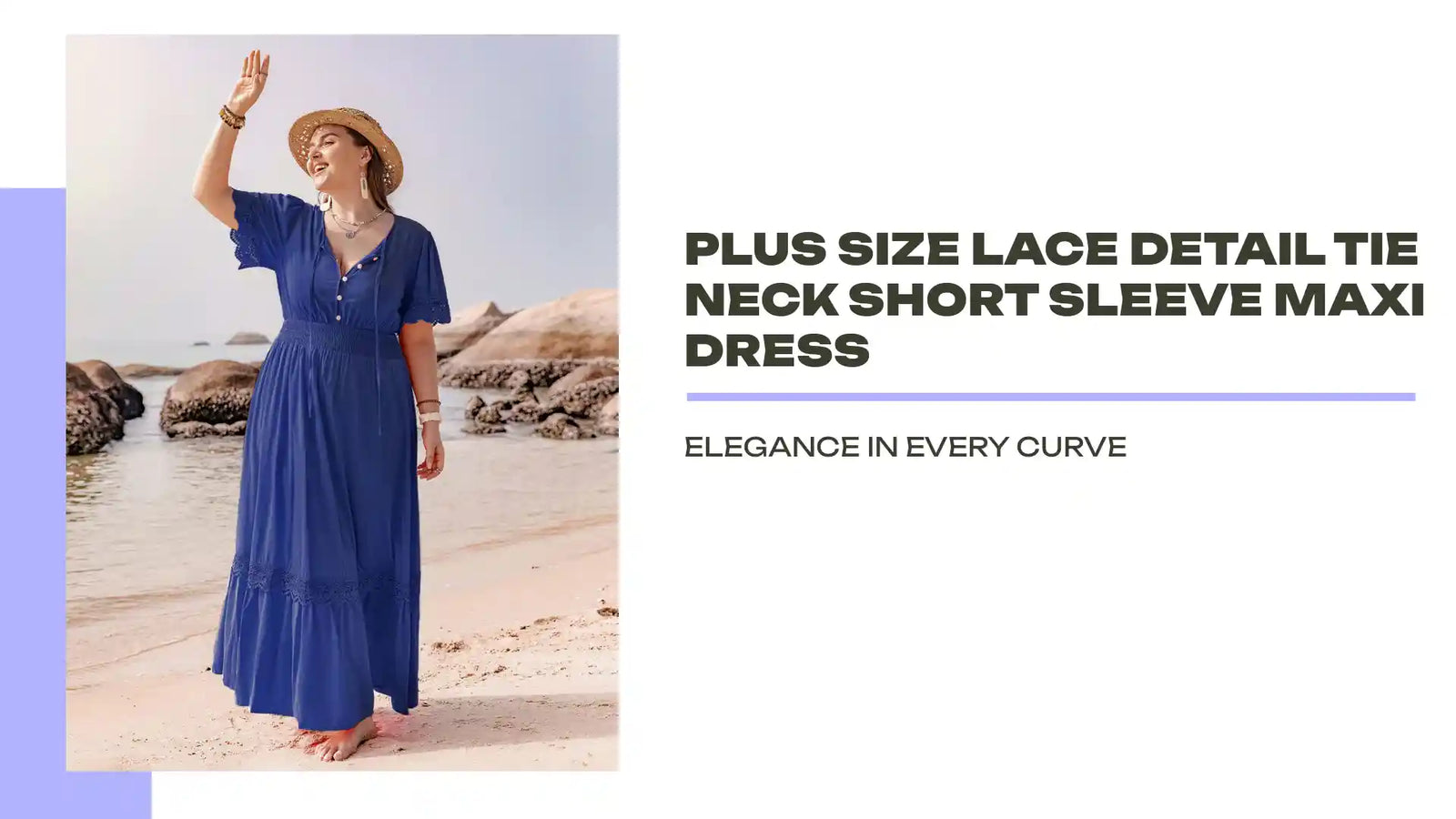 Plus Size Lace Detail Tie Neck Short Sleeve Maxi Dress by@Outfy