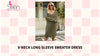 V-Neck Long Sleeve Sweater Dress by@Outfy