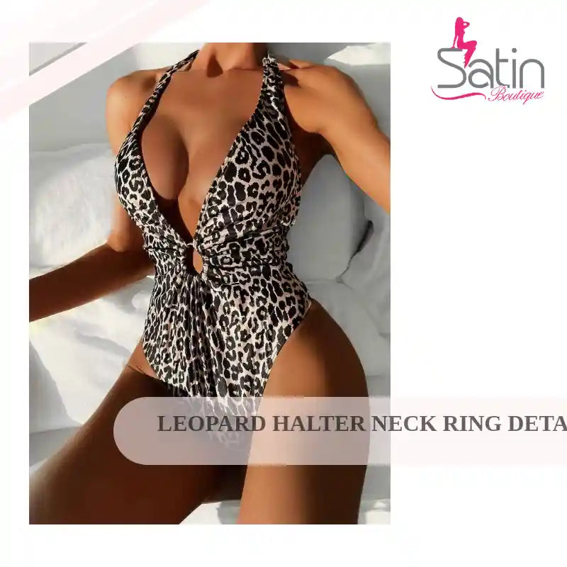 Leopard Halter Neck Ring Detail One-Piece Swimsuit by@Outfy