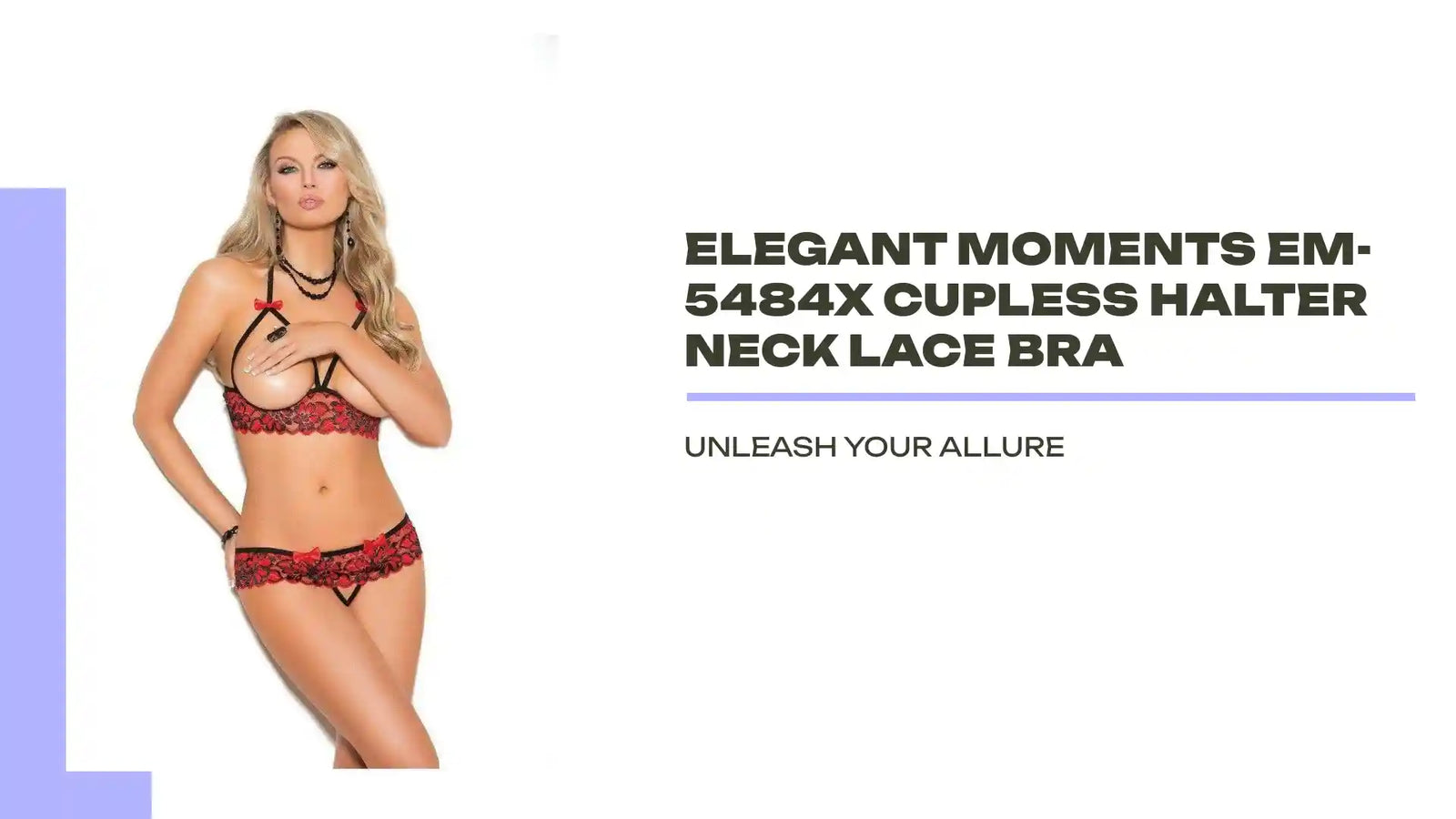 Elegant Moments EM-5484X Cupless halter neck lace bra by@Outfy