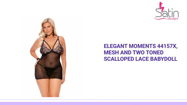 Elegant Moments 44157X, Mesh and two toned scalloped lace babydoll by@Outfy