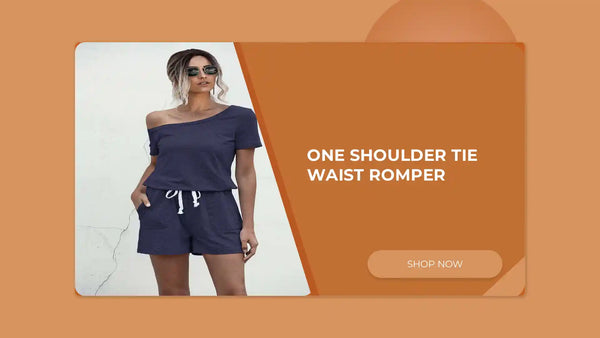 One Shoulder Tie Waist Romper by@Outfy