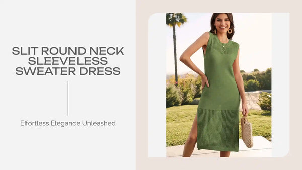Slit Round Neck Sleeveless Sweater Dress by@Outfy
