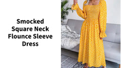 Smocked Square Neck Flounce Sleeve Dress by@Outfy