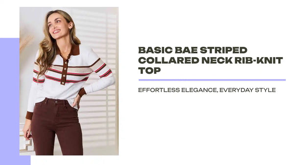 Basic Bae Striped Collared Neck Rib-Knit Top by@Outfy