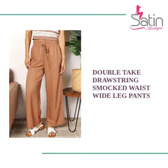 Double Take Drawstring Smocked Waist Wide Leg Pants by@Outfy