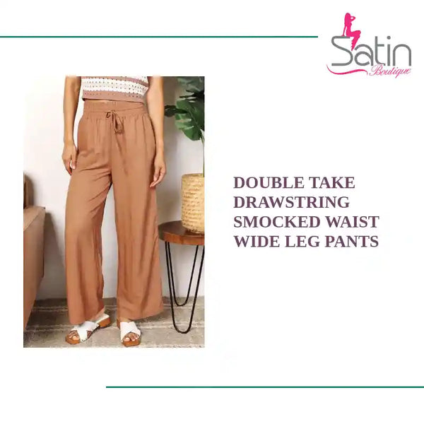 Double Take Drawstring Smocked Waist Wide Leg Pants by@Outfy