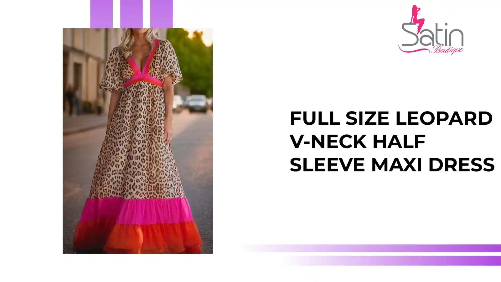 Full Size Leopard V-Neck Half Sleeve Maxi Dress by@Outfy