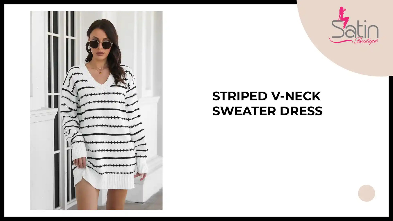 Striped V-Neck Sweater Dress by@Outfy