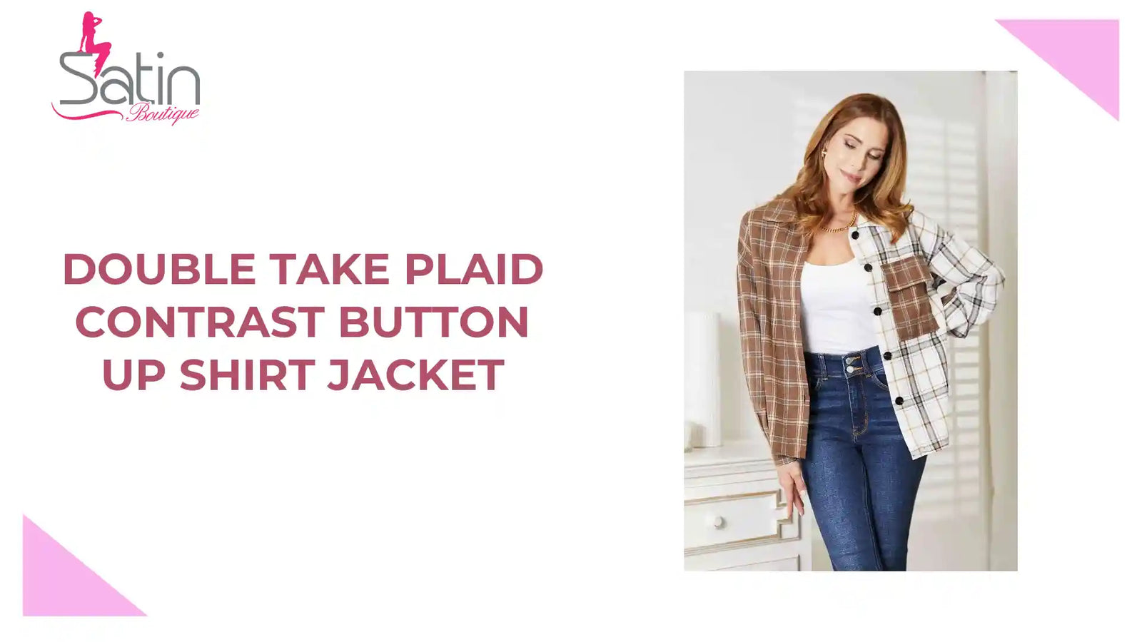 Double Take Plaid Contrast Button Up Shirt Jacket by@Outfy