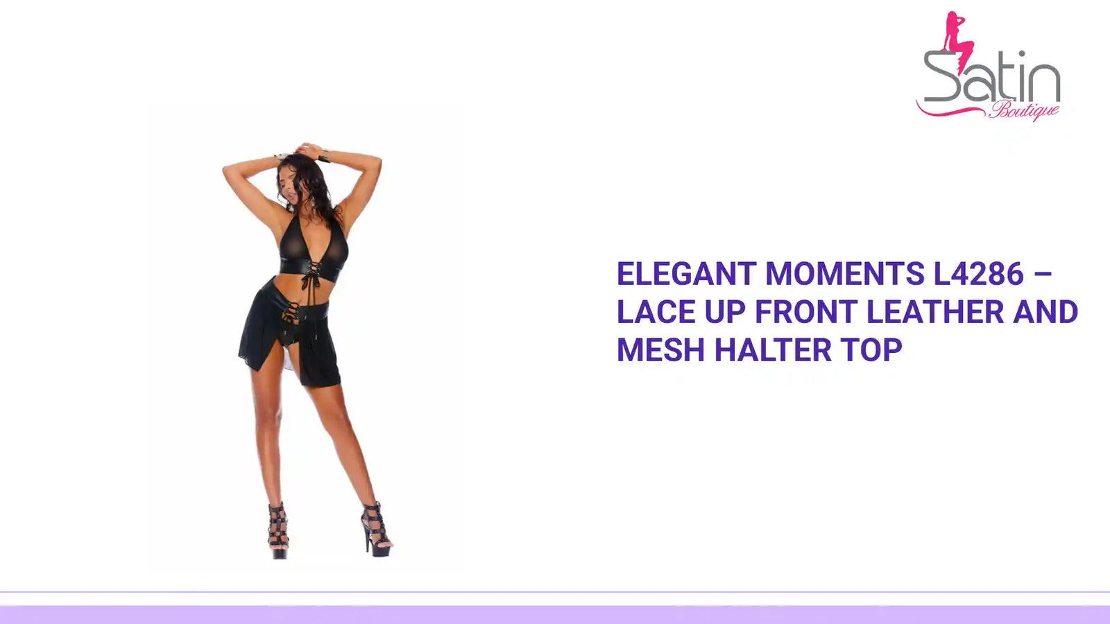 Elegant Moments L4286 &ndash; Lace up front leather and mesh halter top by@Outfy