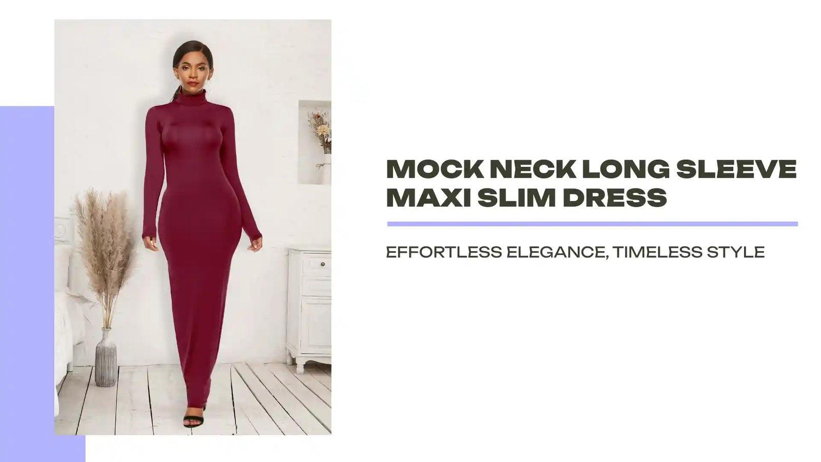 Mock Neck Long Sleeve Maxi Slim Dress by@Outfy