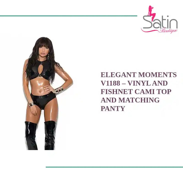 Elegant Moments V1188 &ndash; Vinyl and fishnet cami top and matching panty by@Outfy