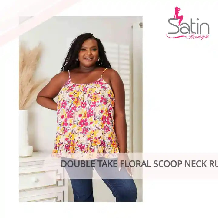 Double Take Floral Scoop Neck Ruffle Hem Cami, Also in Plus sizes by@Outfy