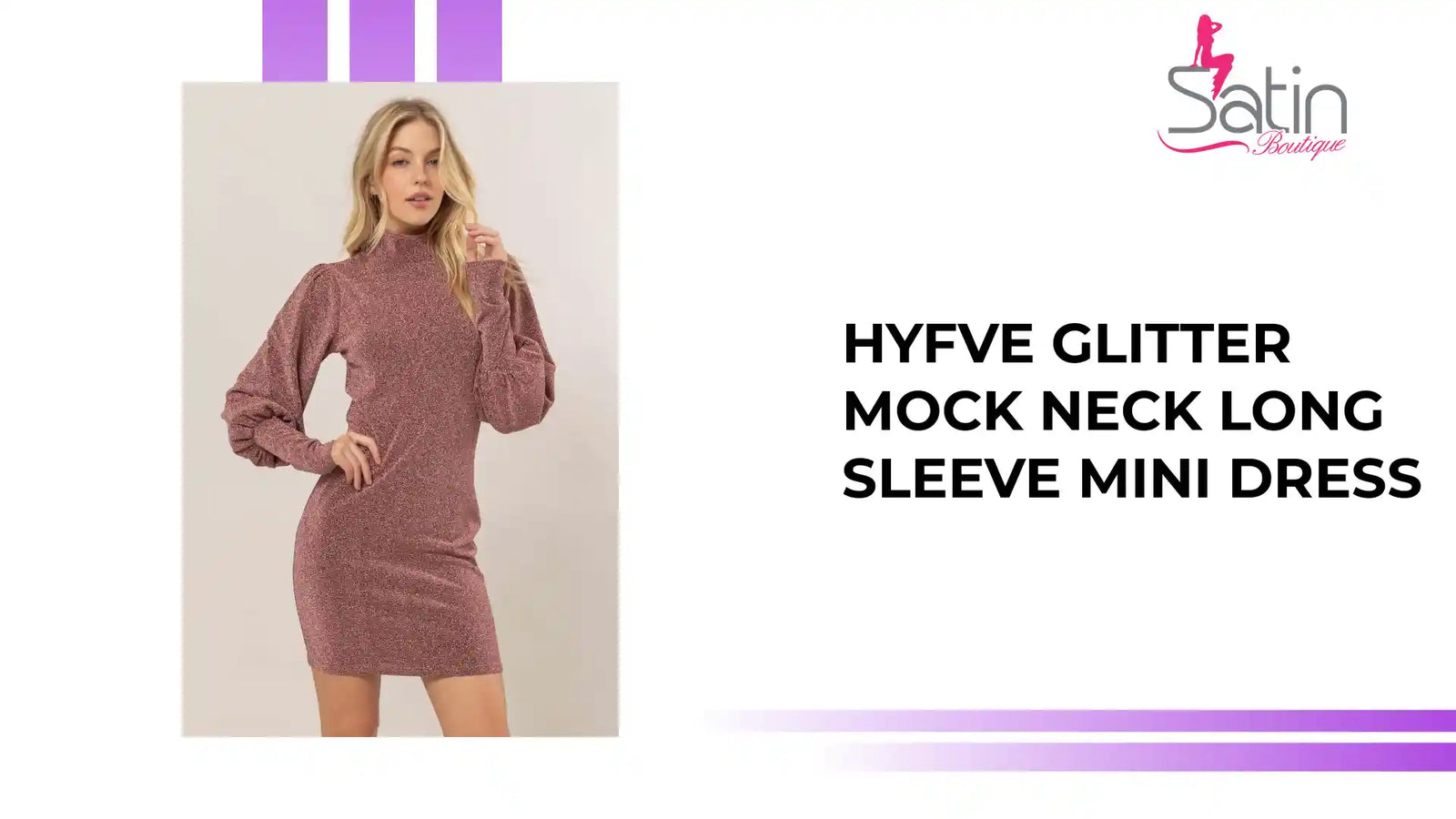 HYFVE Glitter Mock Neck Long Sleeve Mini Dress by@Outfy