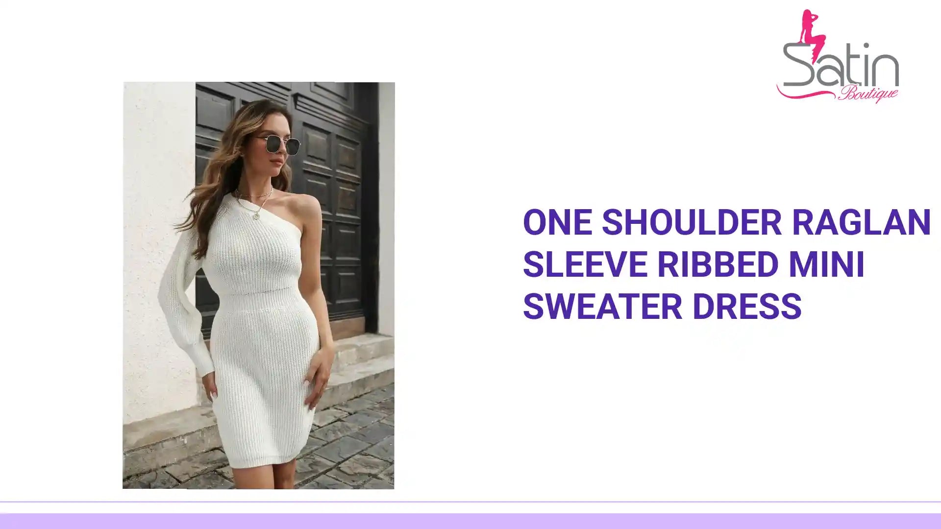 One Shoulder Raglan Sleeve Ribbed Mini Sweater Dress by@Outfy