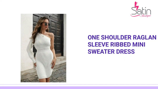 One Shoulder Raglan Sleeve Ribbed Mini Sweater Dress by@Outfy