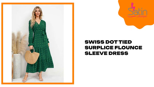 Swiss Dot Tied Surplice Flounce Sleeve Dress by@Outfy
