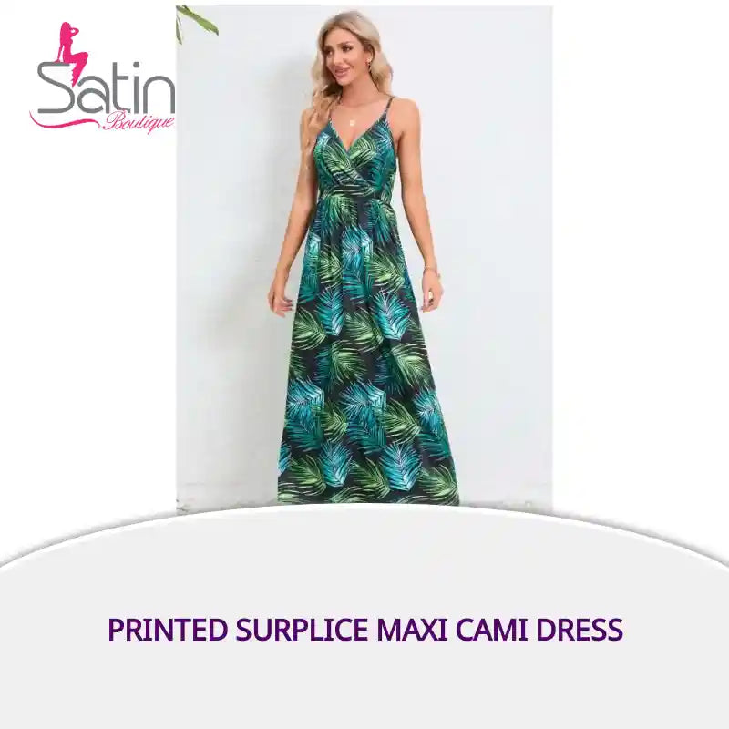 Printed Surplice Maxi Cami Dress by@Outfy