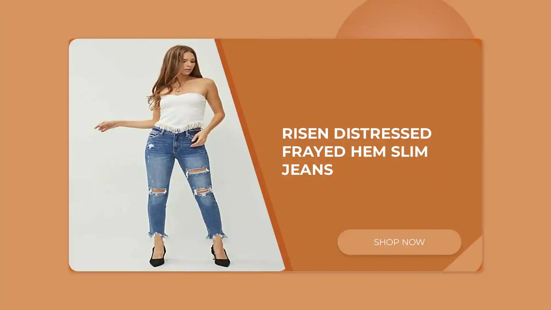 RISEN Distressed Frayed Hem Slim Jeans by@Outfy