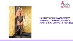 Shirley Of Hollywood X90371 OPEN-BUST FISHNET TOP WITH GARTERS, G-STRING &amp; STOCKINGS by@Outfy