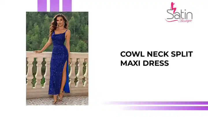 Cowl Neck Split Maxi Dress by@Outfy