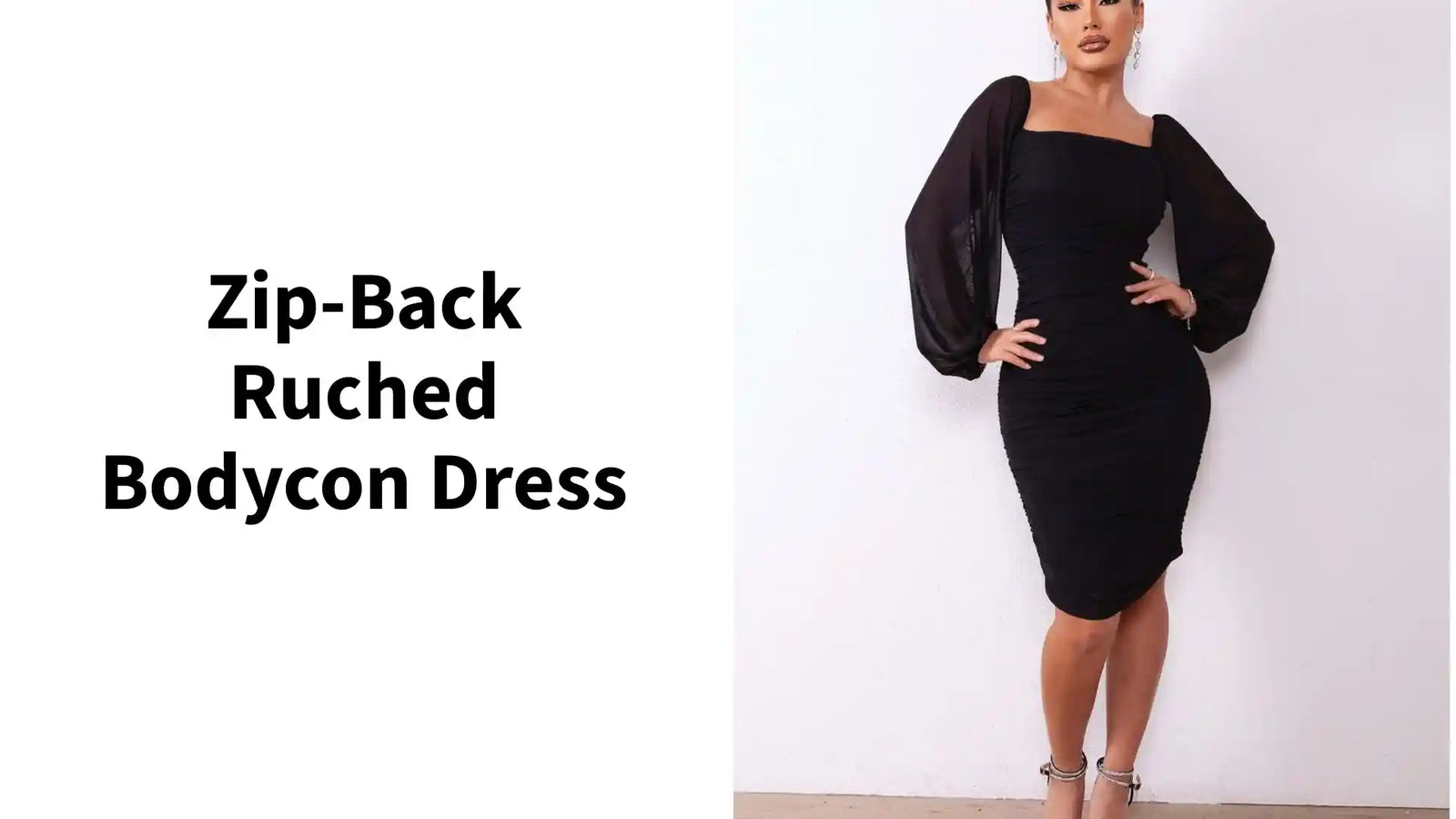 Zip-Back Ruched Bodycon Dress by@Outfy