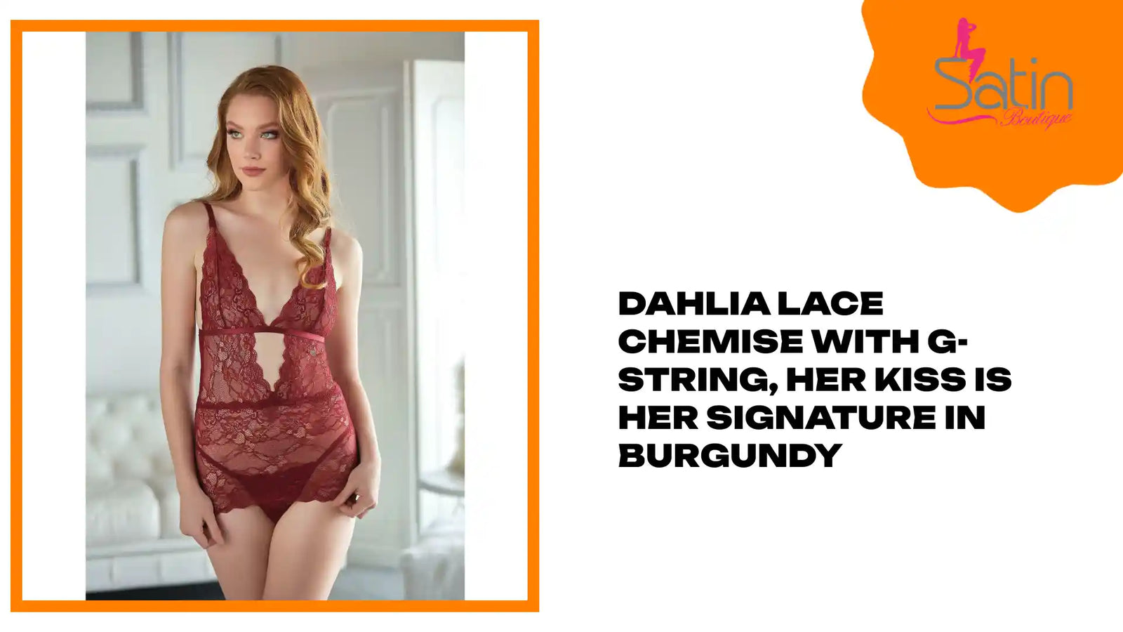 Dahlia Lace Chemise with G-string, Her kiss is her signature in Burgundy by@Outfy