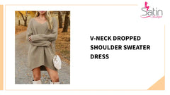 V-Neck Dropped Shoulder Sweater Dress by@Outfy
