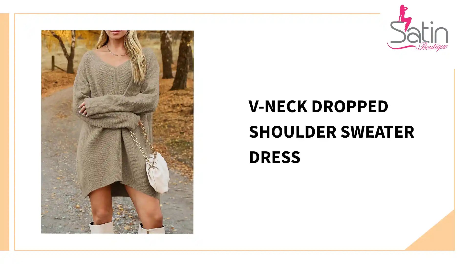 V-Neck Dropped Shoulder Sweater Dress by@Outfy