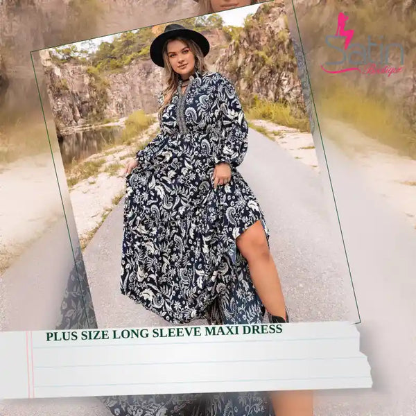 Plus Size Long Sleeve Maxi Dress by@Outfy