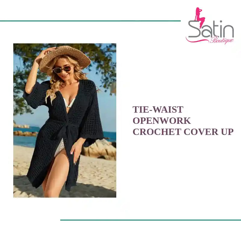 Tie-Waist Openwork Crochet Cover Up by@Outfy