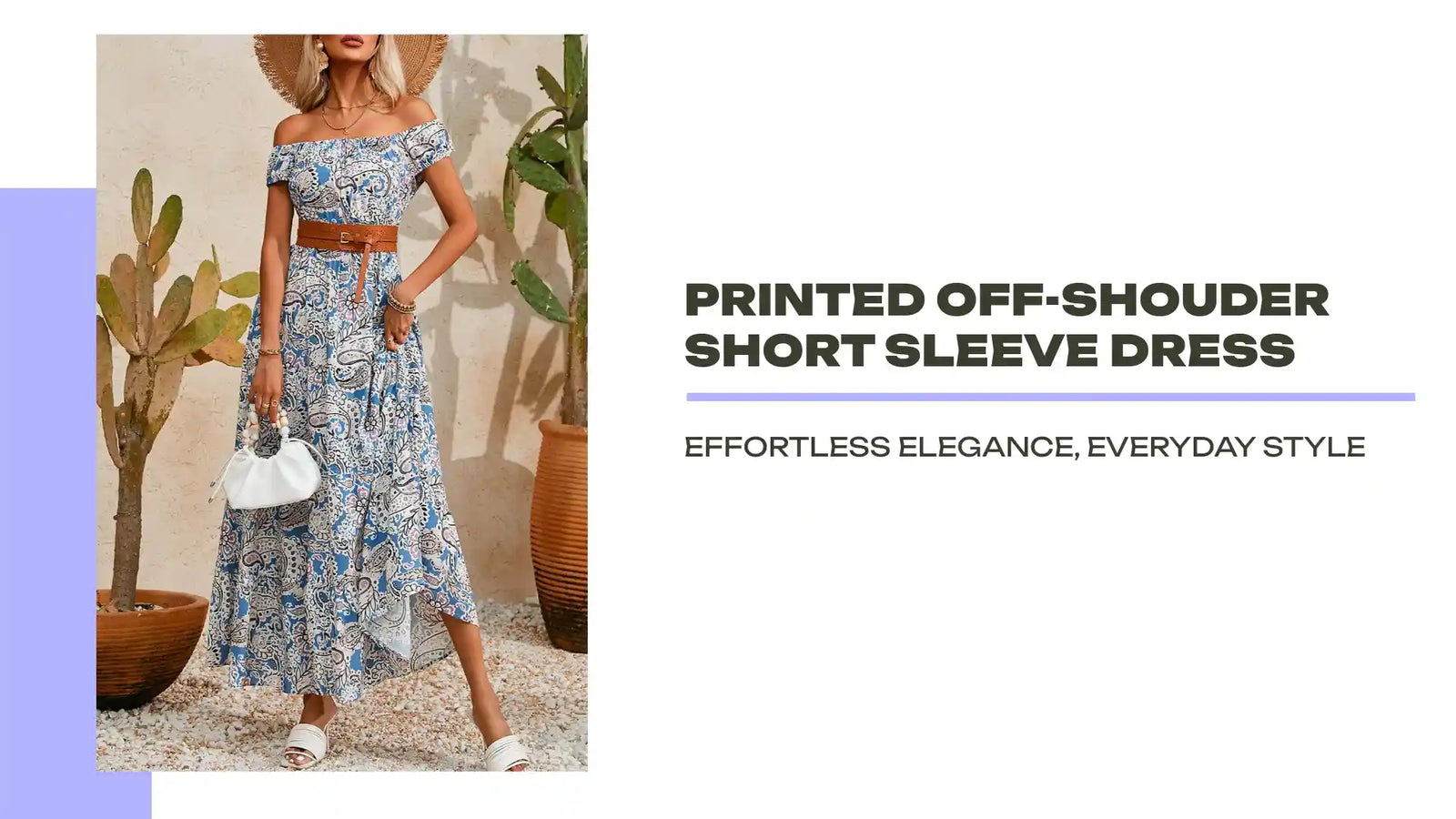 Printed Off-Shouder Short Sleeve Dress by@Outfy