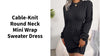 Cable-Knit Round Neck Mini Wrap Sweater Dress by@Outfy