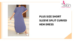 Plus Size Short Sleeve Split Curved Hem Dress by@Outfy