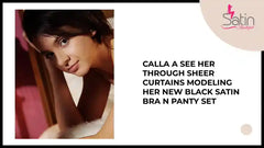 CALLA A See her through sheer curtains modeling her new black satin bra n panty set by@Outfy