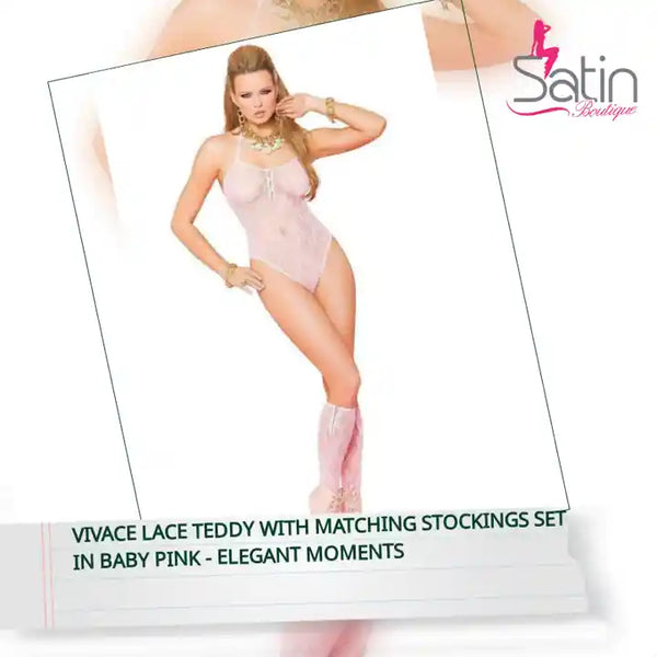 Vivace Lace Teddy with Matching Stockings Set in Baby Pink - Elegant Moments by@Outfy