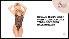 Rosalie Teddy, sheer mesh &amp; galloon lace teddy, sexy open back in Black by@Outfy